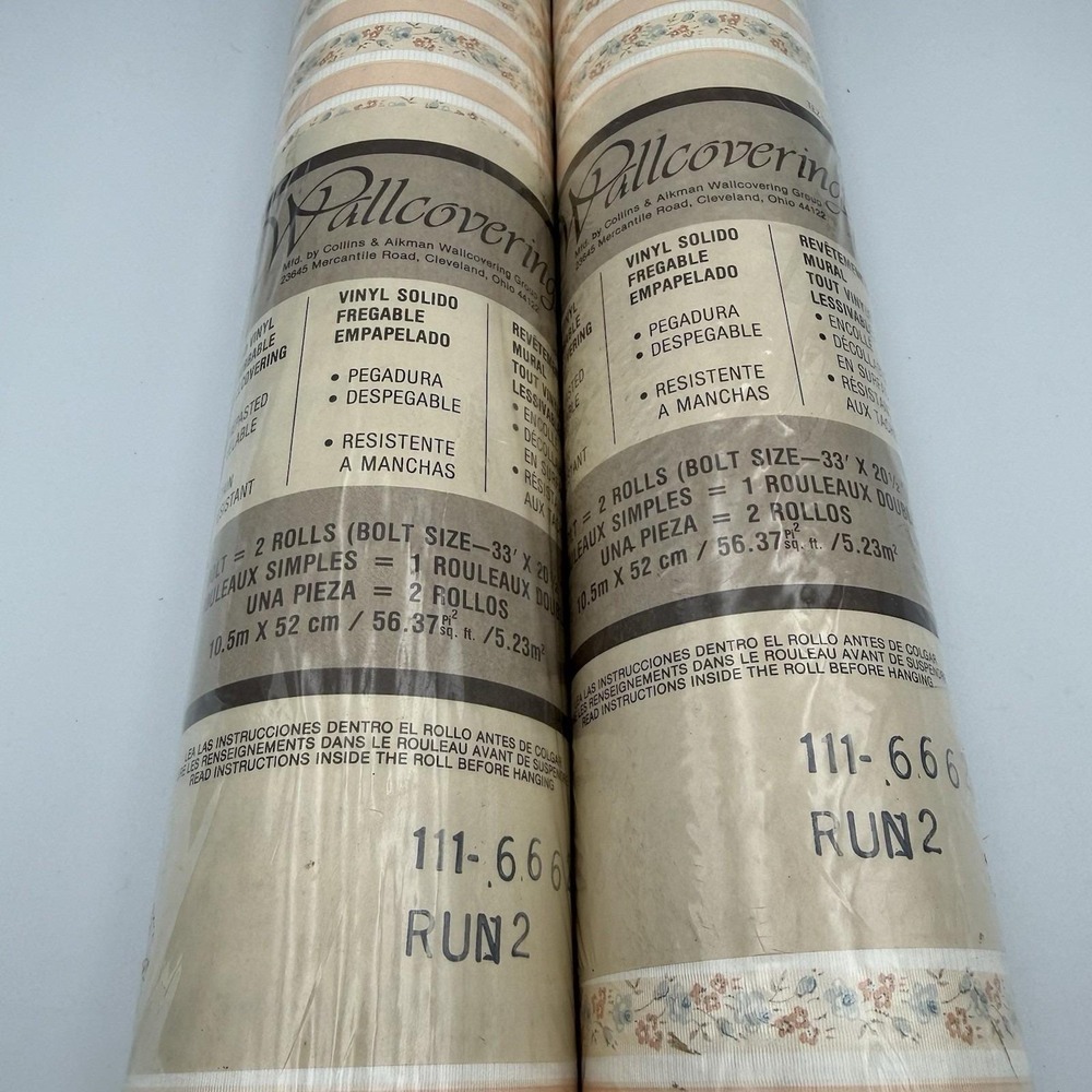 Vintage Collins & Aikman Wallcoverings Cream Pink Blue Floral 2 Double Rolls - Picture 2 of 8